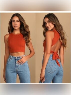 Lulu's Rust Open-Back Tie Crop Top
